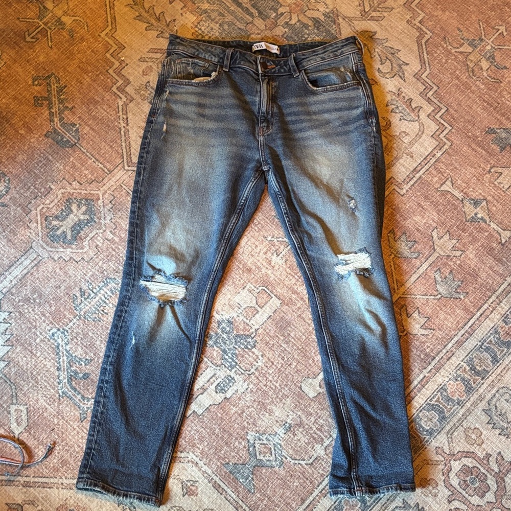 Zara Distressed High Rise Boyfriend Jeans